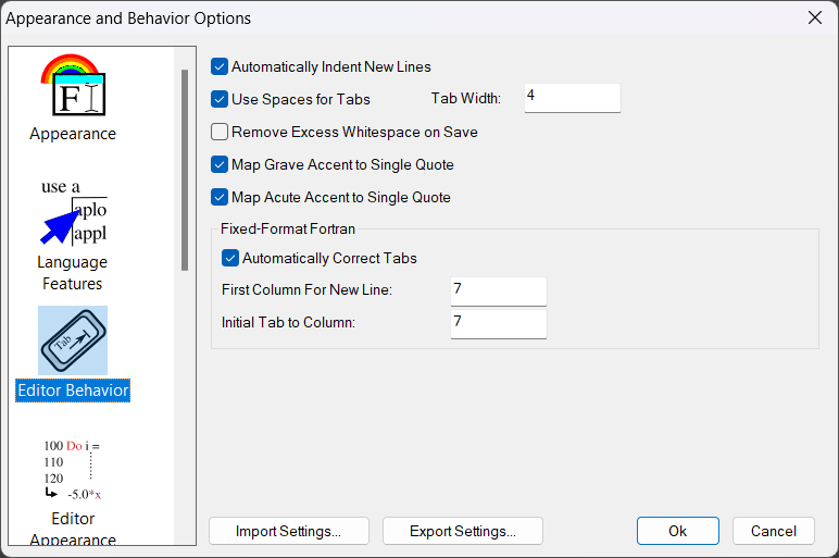 Editor Style Settings Dialog Editor Style Settings Dialog