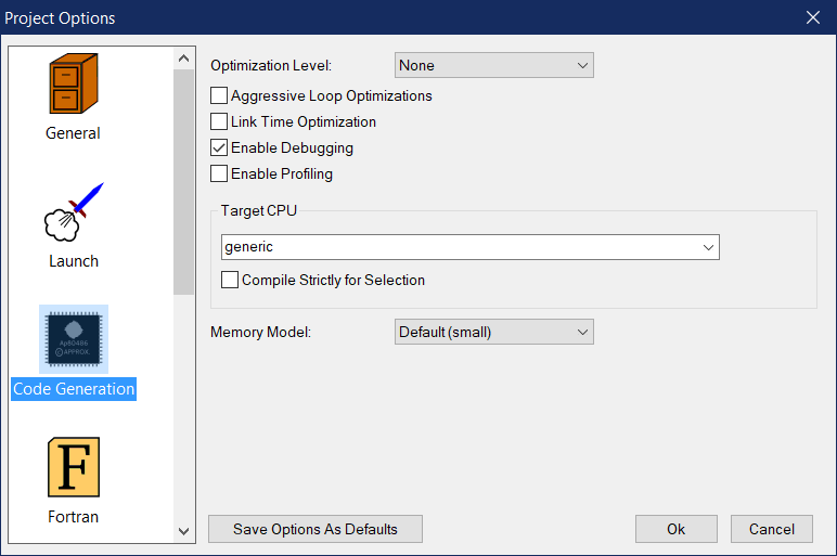 Project Options Dialog Project Options Dialog