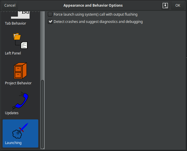 Launching Options Dialog