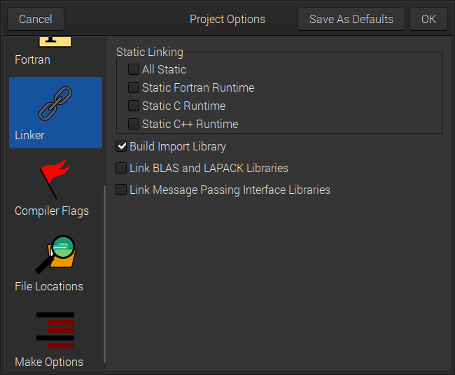 Project Options Dialog