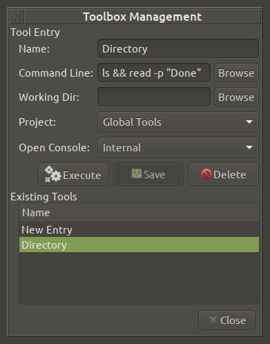 Toolbox Management Dialog