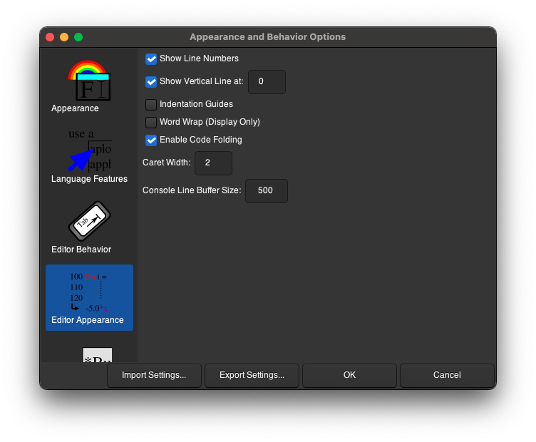 Editor Style Settings Dialog