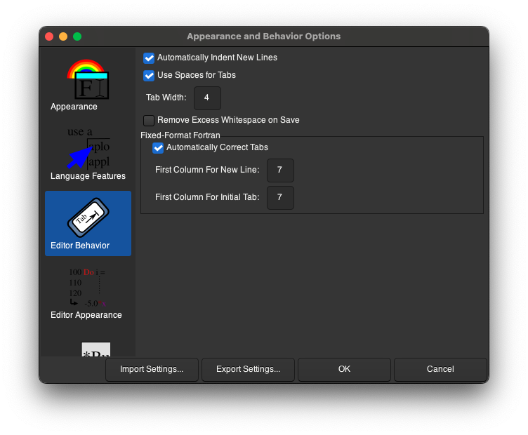 Editor Style Settings Dialog