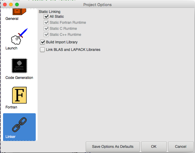 Project Options Dialog