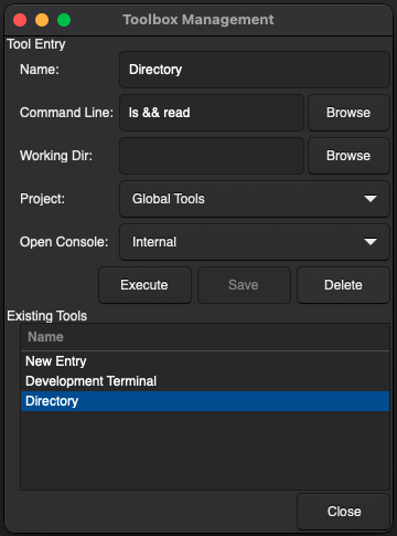 Toolbox Management Dialog