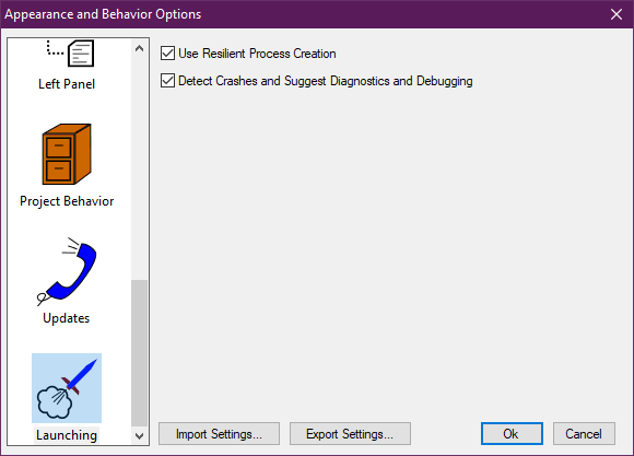 Launching Options Dialog