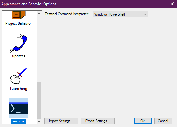 Terminal Options Dialog