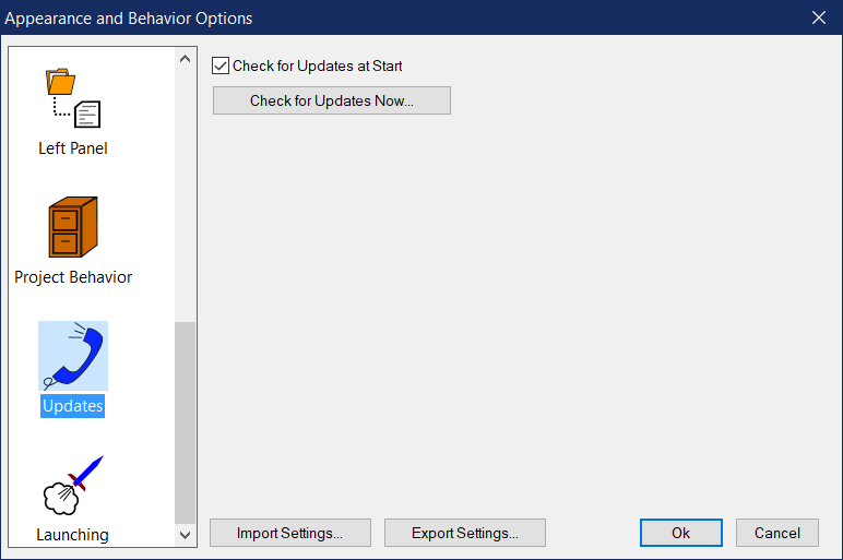 Update Options Dialog