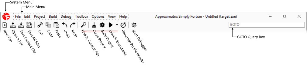Simply Fortran title bar Simply Fortran title bar